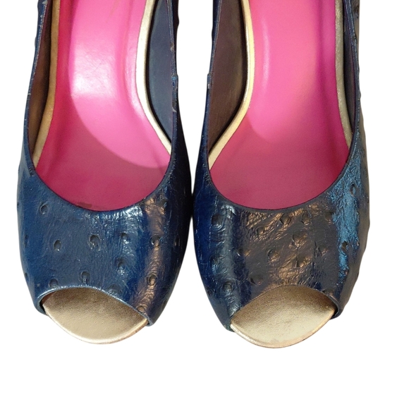 Lilly Pulitzer Wedges Blue Ostrich Embossed Leather Wedge Size 8.5 M - Picture 3 of 11